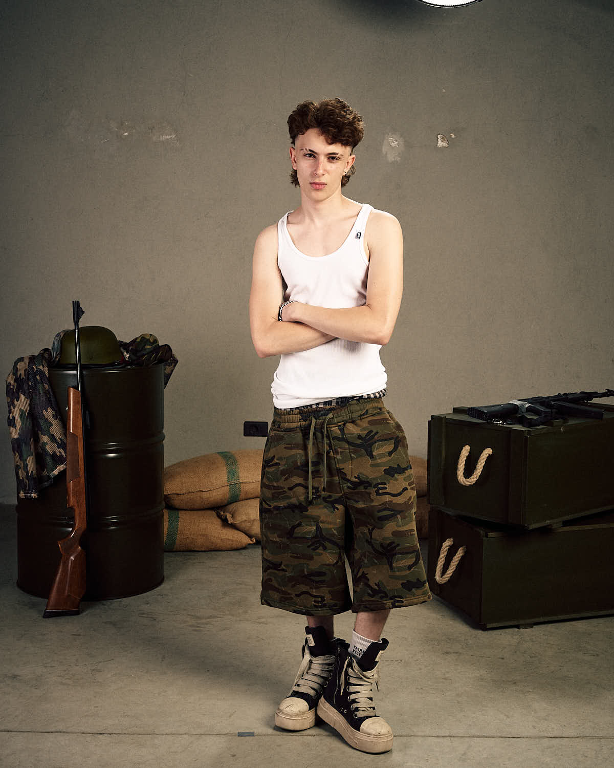 Olive Green Camouflage skater jogger Bermuda shorts