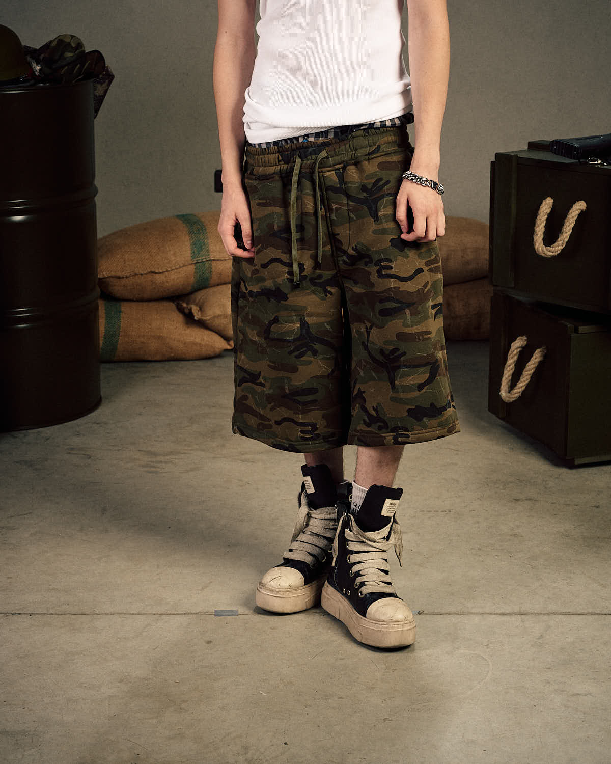 Olive Green Camouflage skater jogger Bermuda shorts