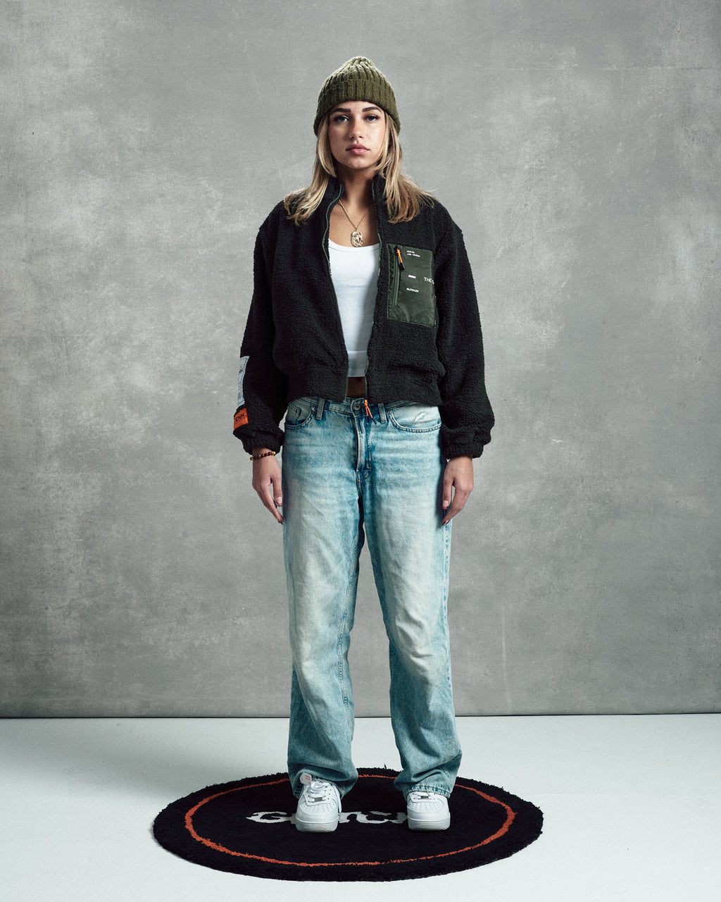 Olive Green Cropped Teddy Jacket