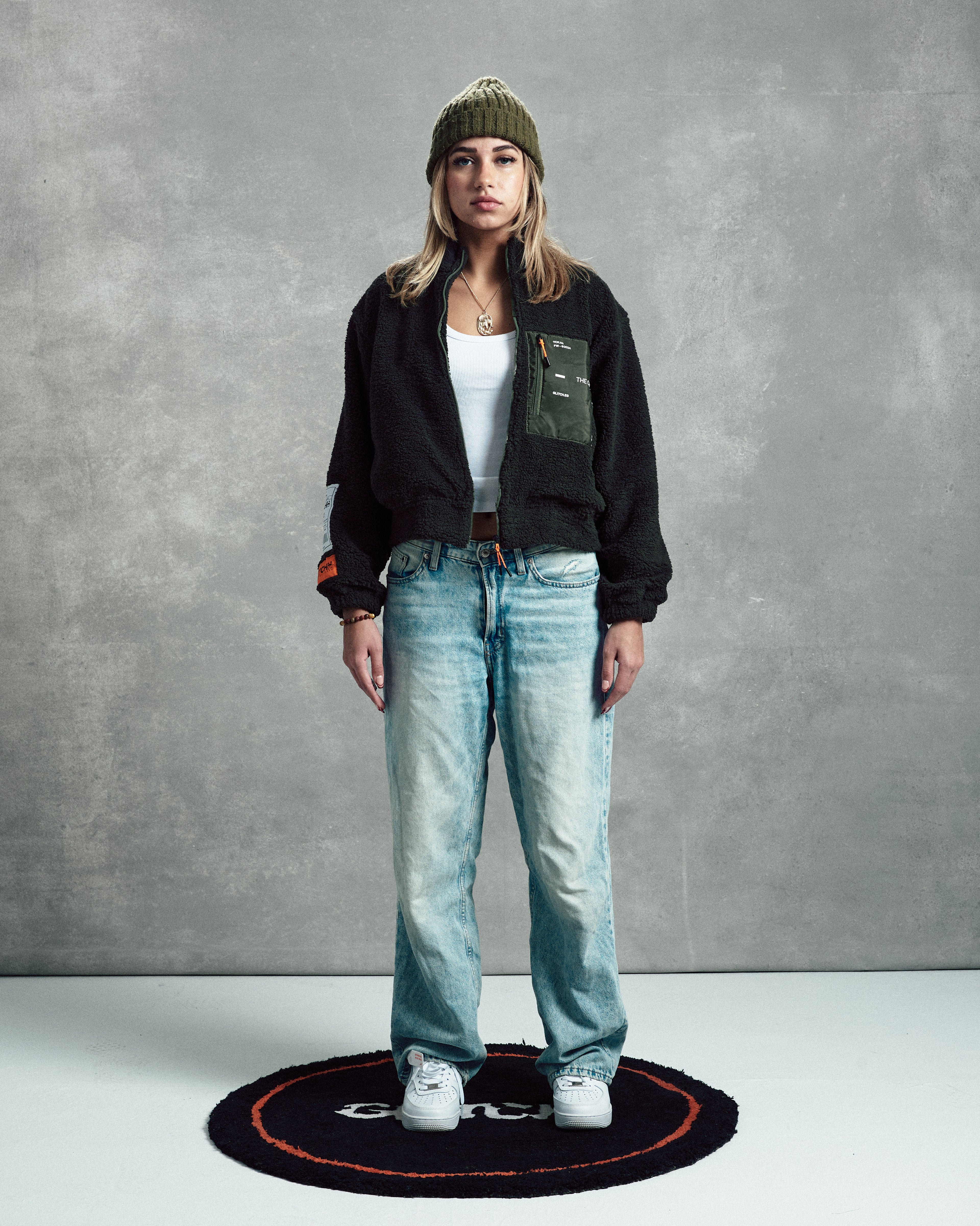 Olive Green Cropped Teddy Jacket