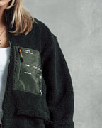 Olive Green Cropped Teddy Jacket