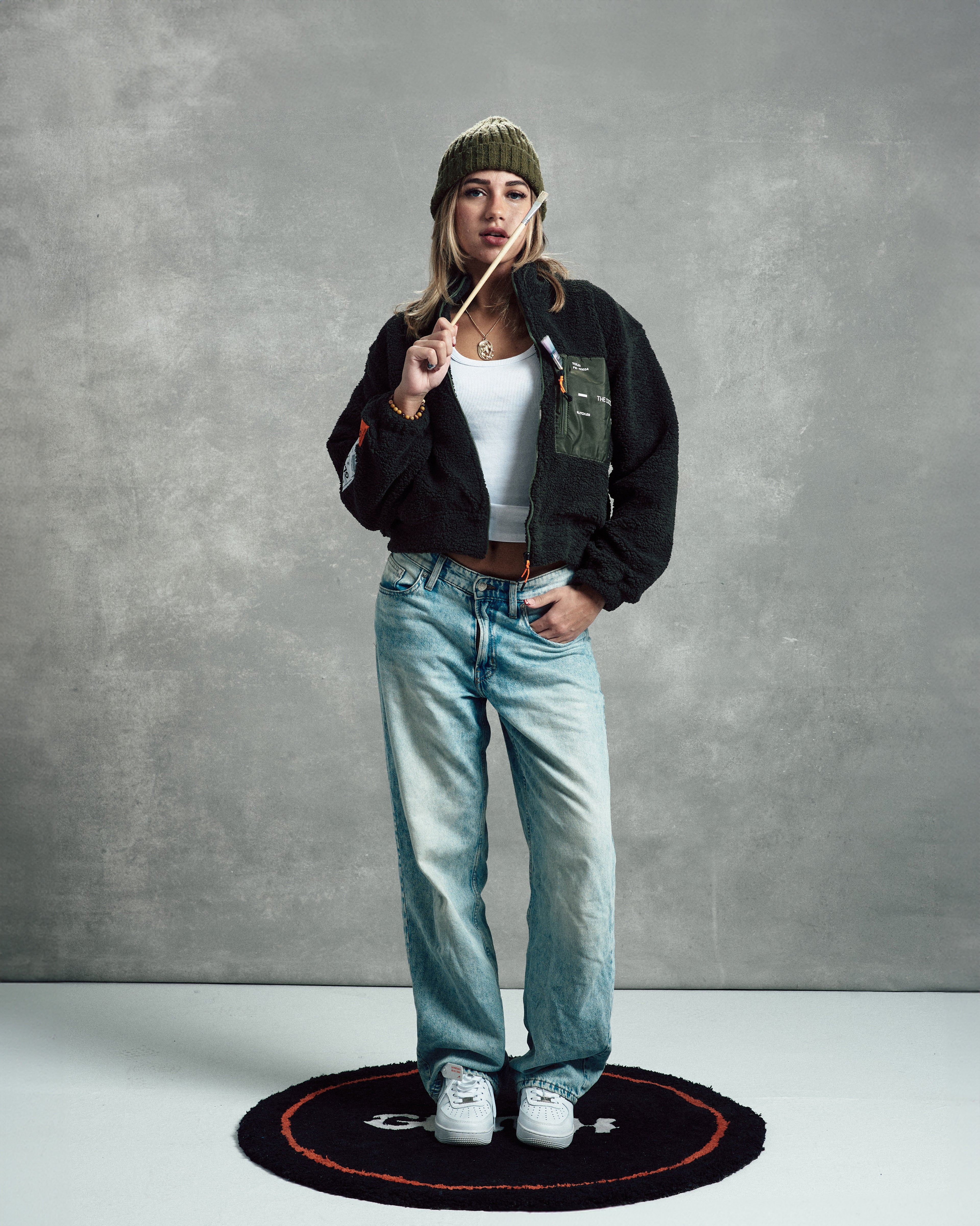 Olive Green Cropped Teddy Jacket