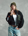 Olive Green Cropped Teddy Jacket