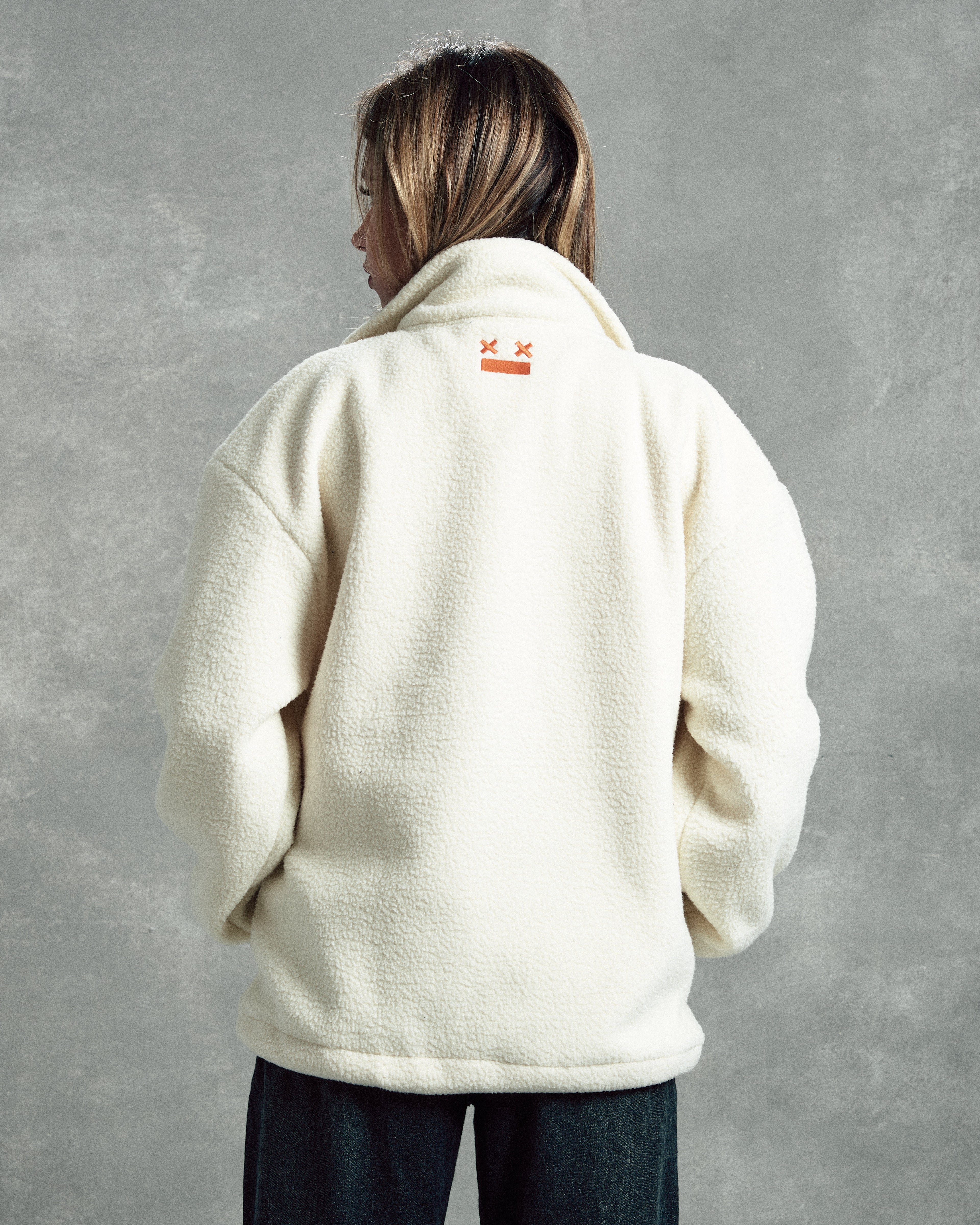 Regular Fit Off-White Teddy Jacket