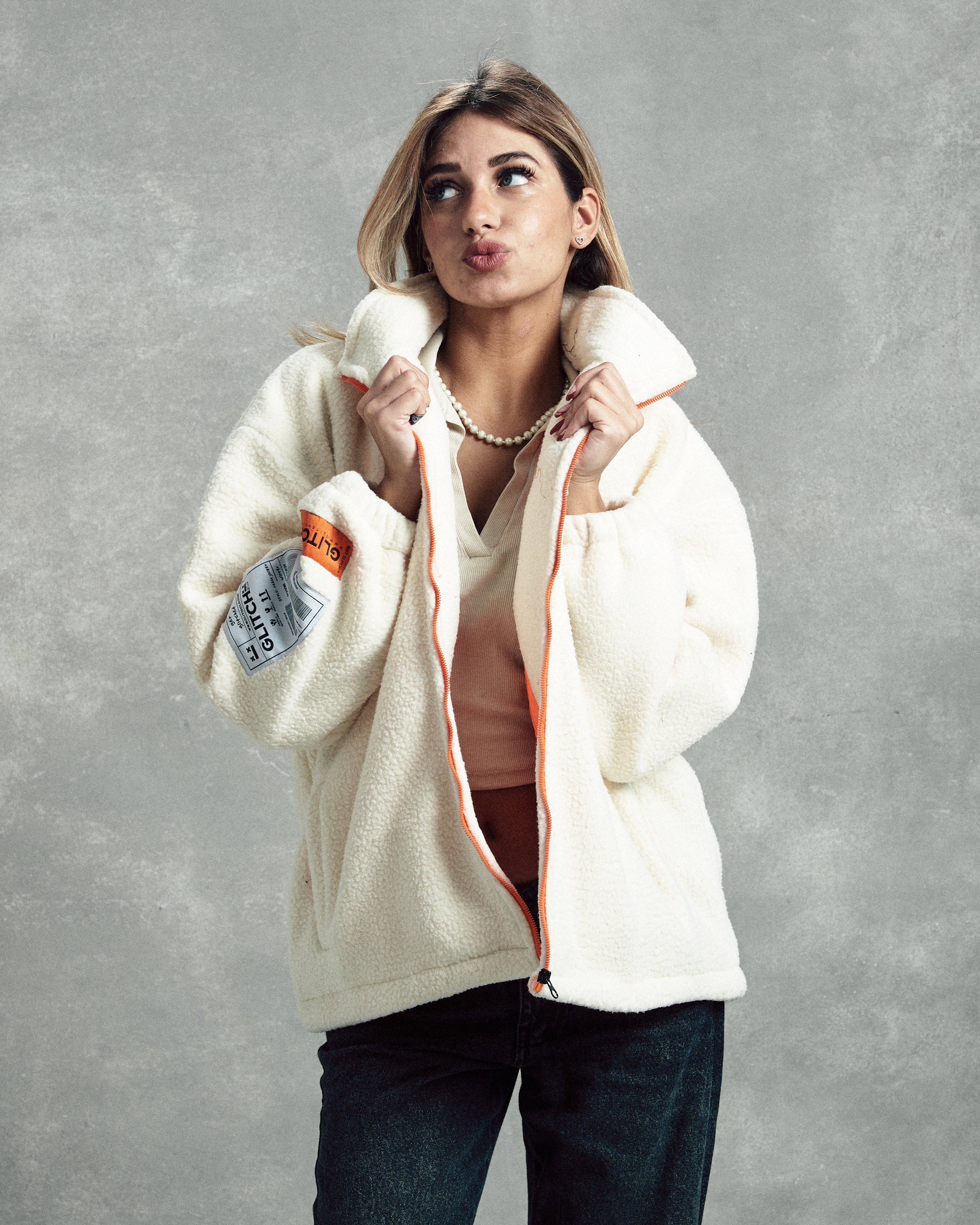 Regular Fit Off-White Teddy Jacket