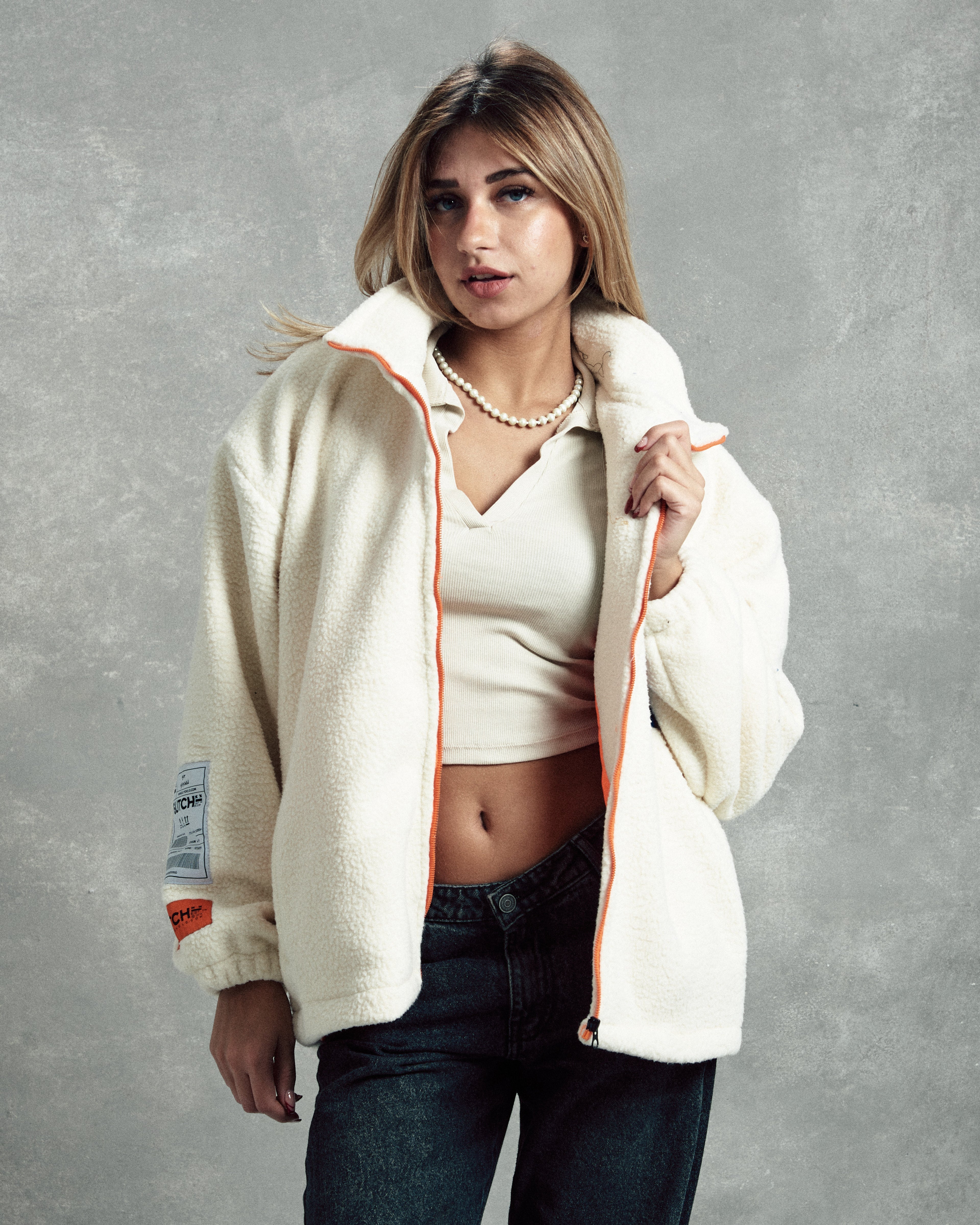 Regular Fit Off-White Teddy Jacket